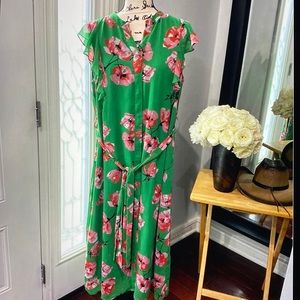 Who What Where Green & Pink Maxi Dress with Belt size Large.